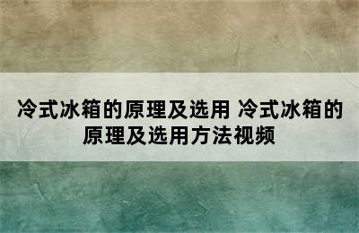 冷式冰箱的原理及选用 冷式冰箱的原理及选用方法视频